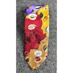 Jordache Men’s Vintage Abstract Print Tie Multicolor Red Yellow Blue 100% Polyes
